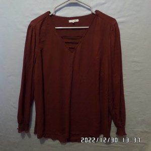 MAURICES BURGUNDY TUNIC WITH CRISSCROSS FRONT